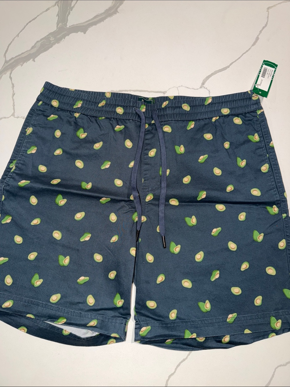 Men's Navy Avocado-Print Athletic Drawstring Shorts